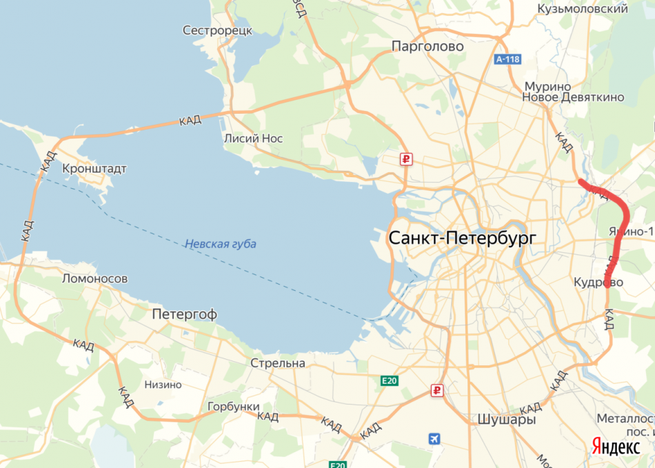 Дорожные работы вдвое сузят КАД на востоке Петербурга