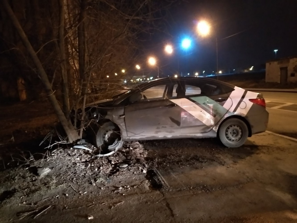 Лихач на каршеринге таранил дерево, уходя от погони в Петербурге