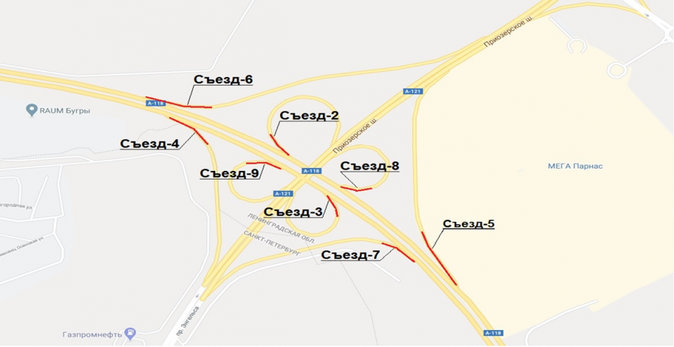 Сутки на развязке на севере КАД будут закрыты два съезда