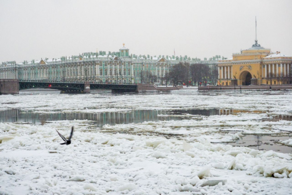 Нева почти полностью покрылась льдом