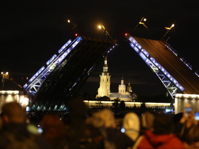 Фото Праздничная подсветка Дворцового моста