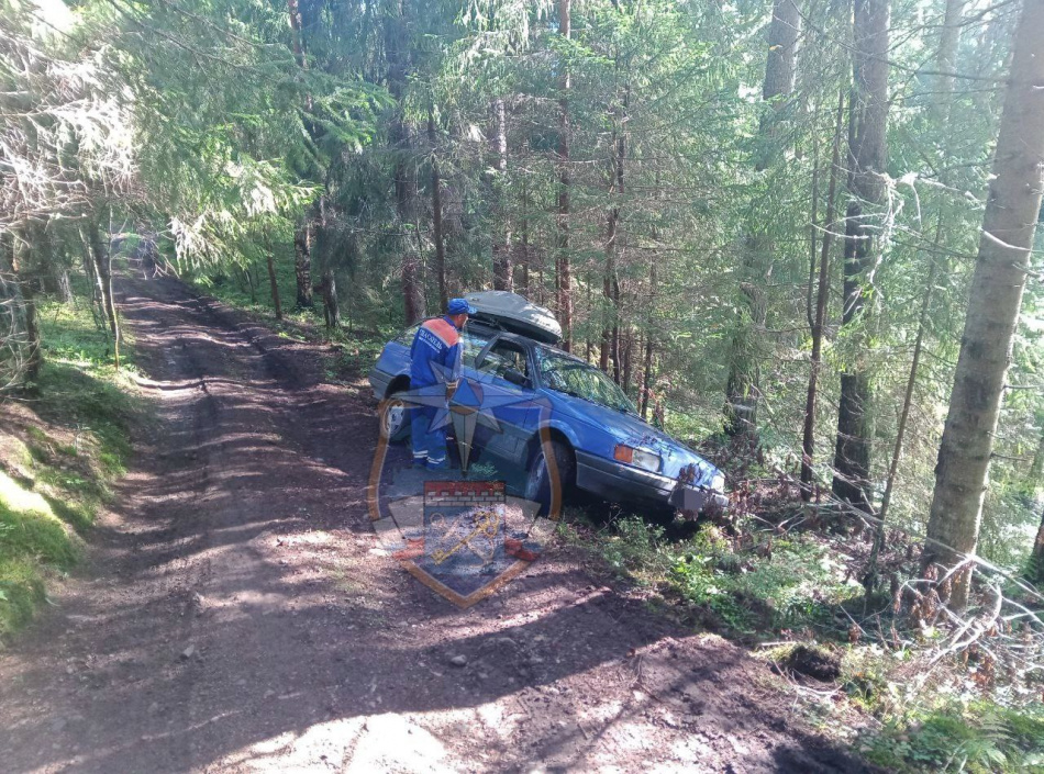 В Приозерском районе водитель Фольксвагена улетел в кювет на лесной дороге