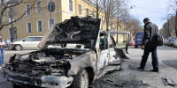 В Купчино ночью вспыхнул автомобиль на Будапештской улице