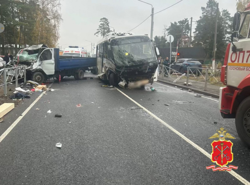 Женщина скончалась после столкновения автобуса и грузовика в Большой Ижоре