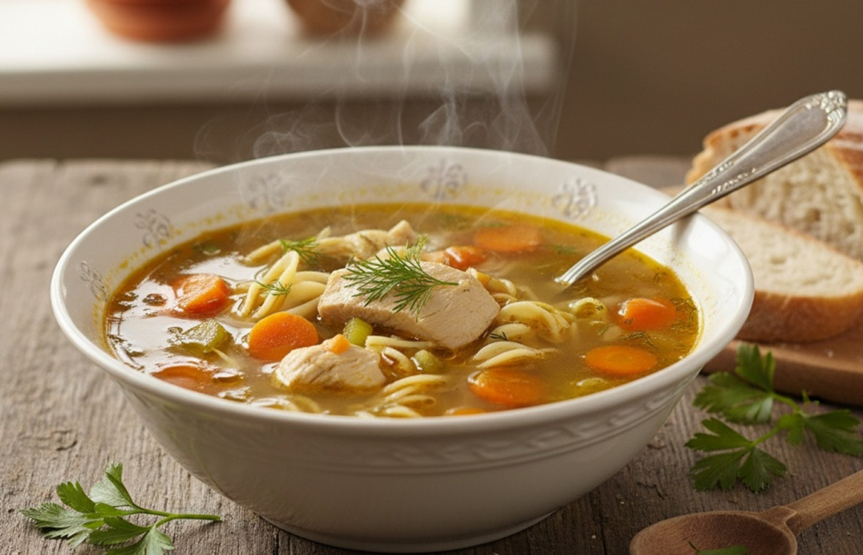 Врачи объяснили, как куриный суп с лапшой помогает при простуде и гриппе