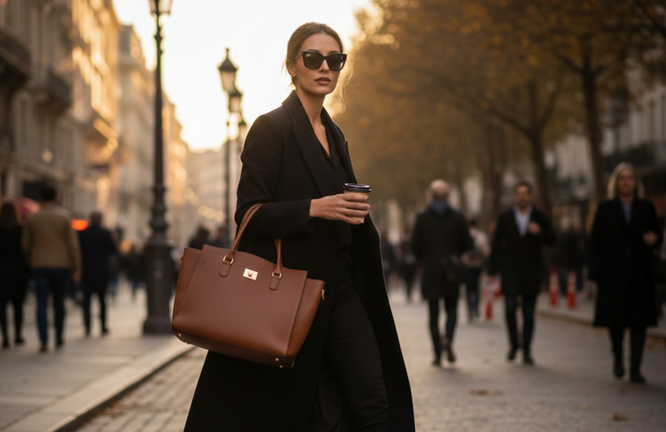 Оливия Манн нарушила модные правила, сочетав черный и коричневый