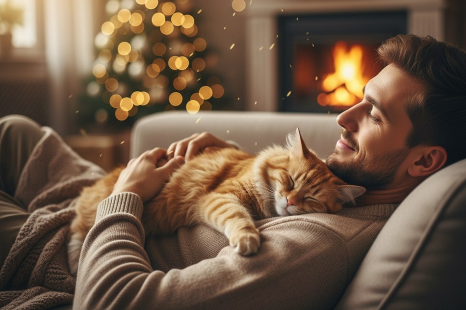 Четыре причины почему ваша кошка выбирает спать именно на вас