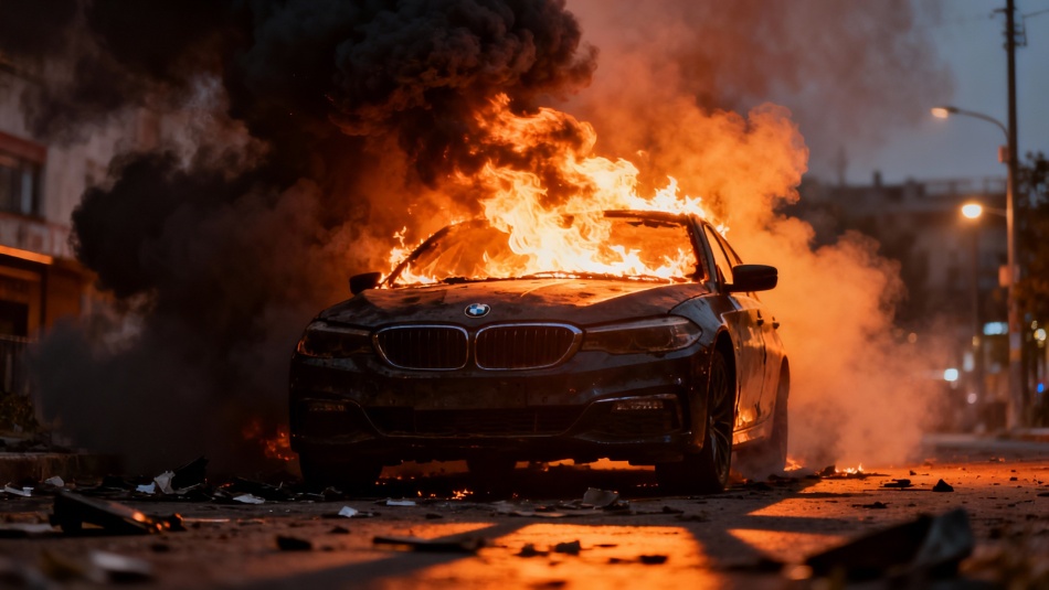 В Сестрорецке на перекрестке вспыхнул BMW и полностью выгорел