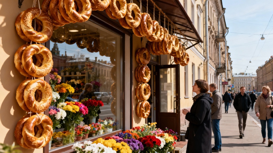 Украшения из баранок у цветочного магазина вызвали споры о памяти блокады