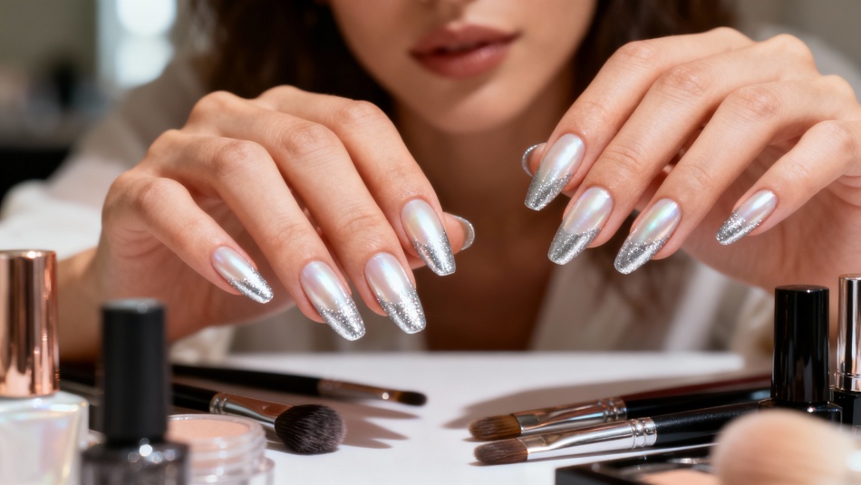 Появился новый тренд в маникюре: pearly french с серебристым акцентом на кончиках