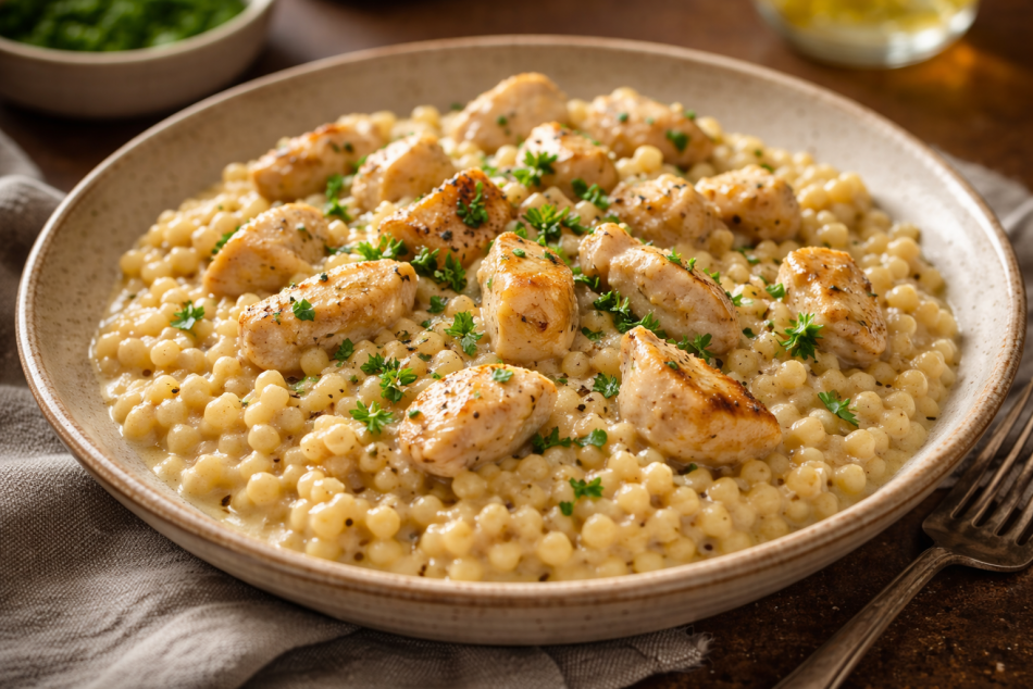 Птитим с курицей в сливочном соусе: быстрый семейный ужин с изюминкой