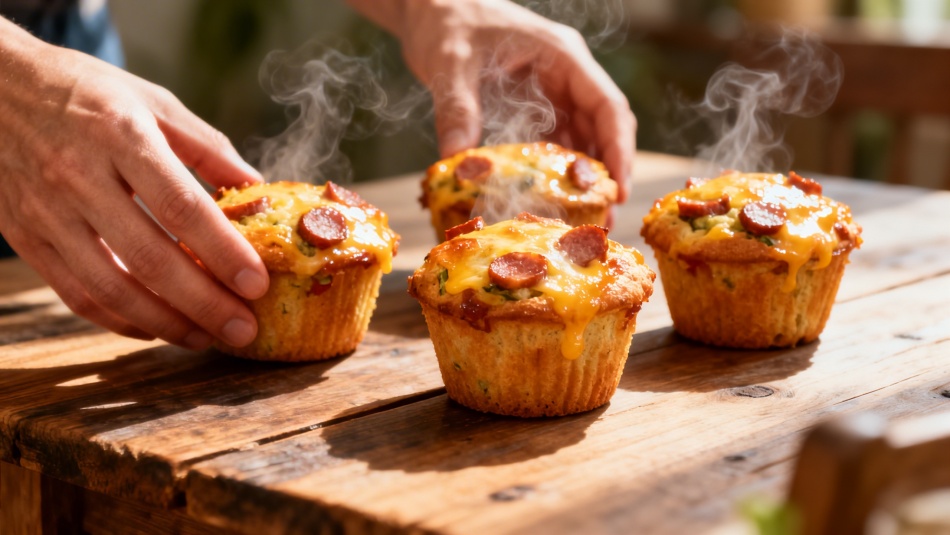 Несладкие кексы с колбасой и сыром на кефире: быстрый рецепт для завтрака и перекуса