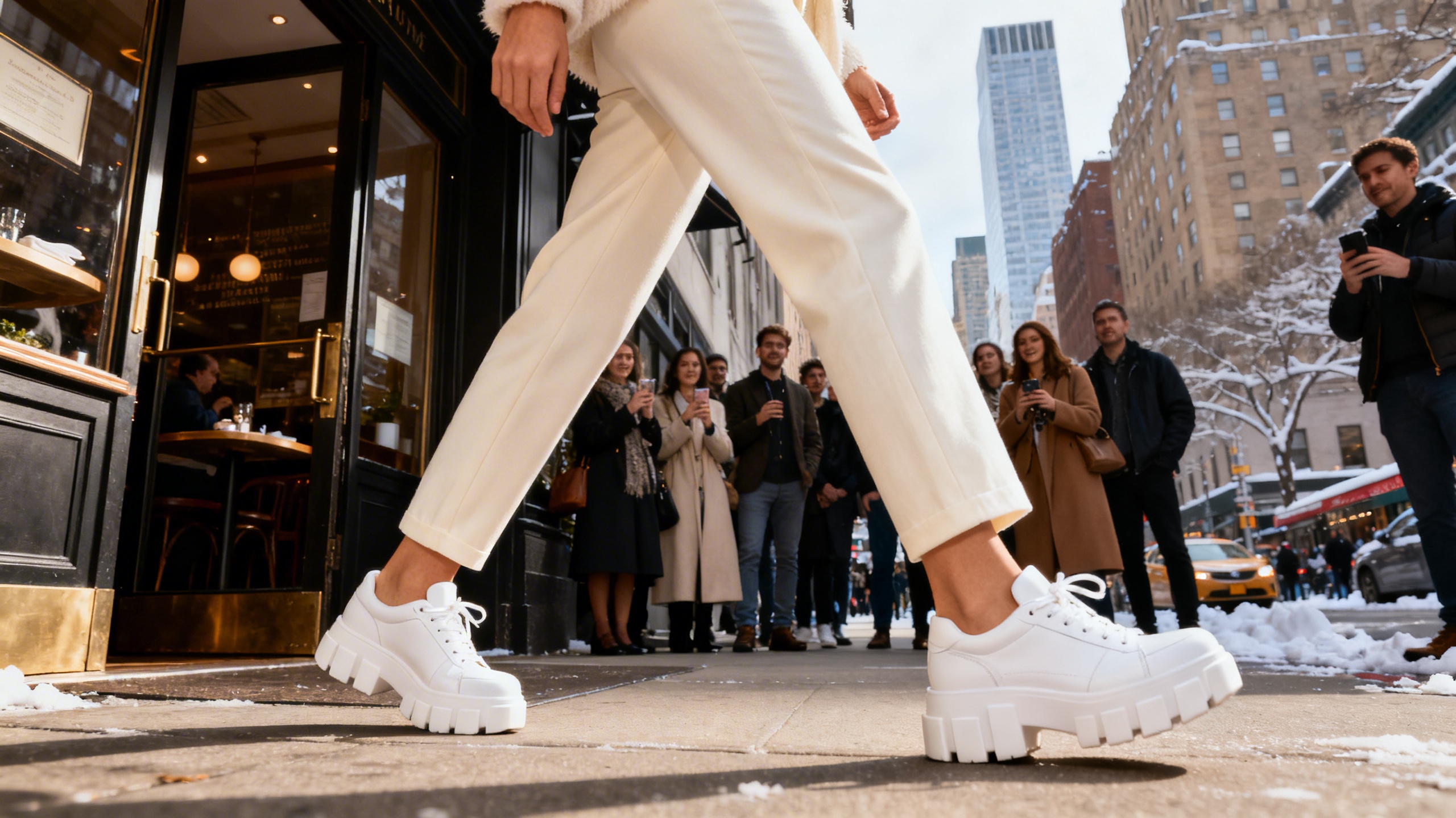 Как носить светлые брюки с кроссовками