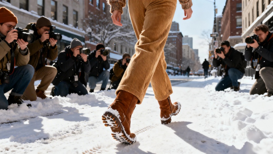 Кордуровые брюки вытесняют джинсы: неожиданный союз с коричневыми ботинками в 2026