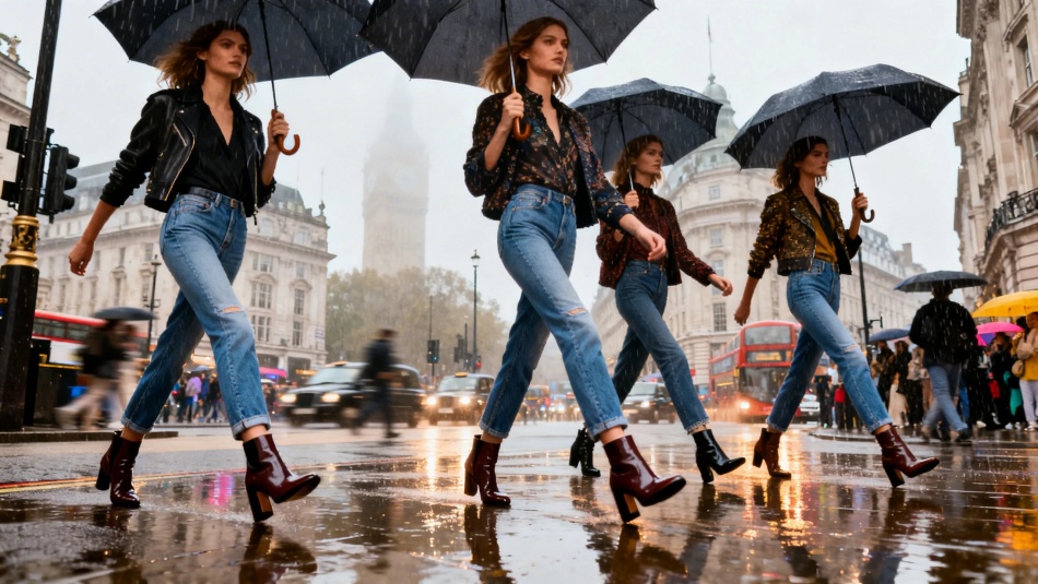 Джинсы и ботильоны вытеснили яркие образы на улицах Лондона во время Fashion Week