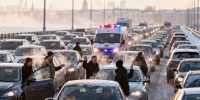 Пулковское шоссе встало в утренней пробке длиной более 5 километров