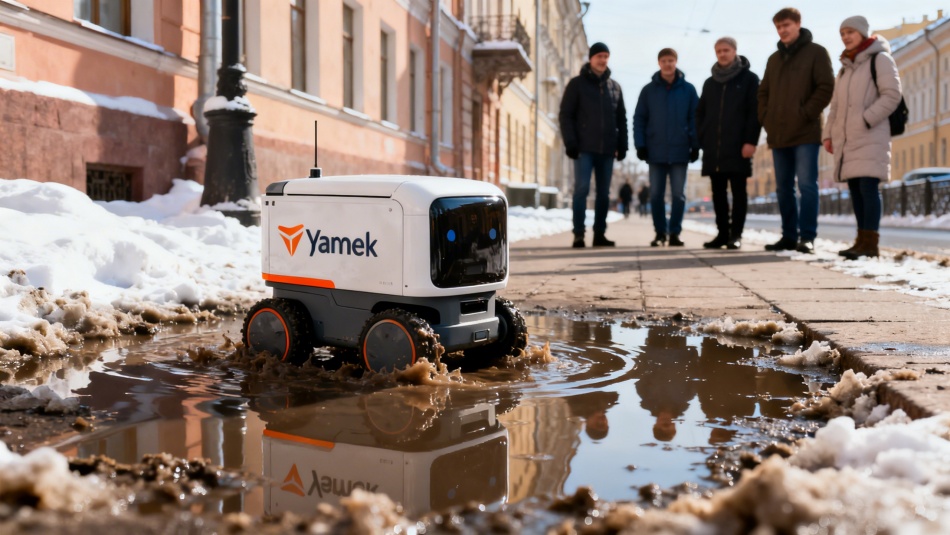 Петербургские роботы-курьеры застревают в лужах после оттепели