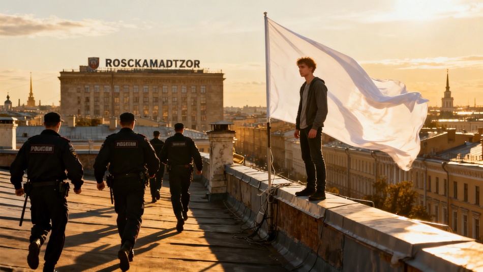 Петербуржца арестовали за баннер на крыше Роскомнадзора в центре города