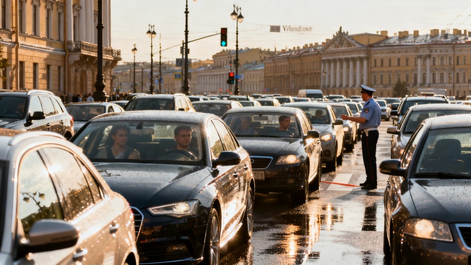 Пробка на Невском: светофор на пересечении с Владимирским снова вышел из строя