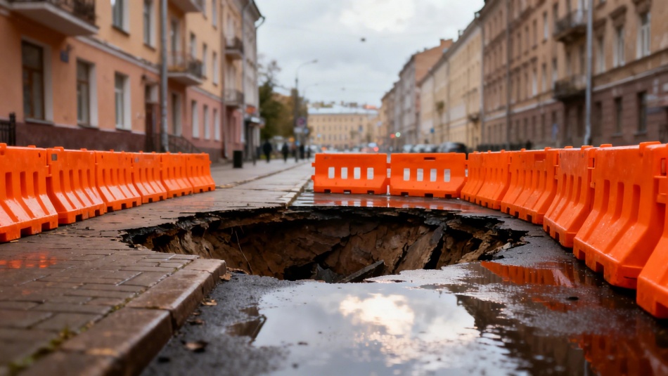 На Руставели в Петербурге провалился тротуар и появилась огромная дыра