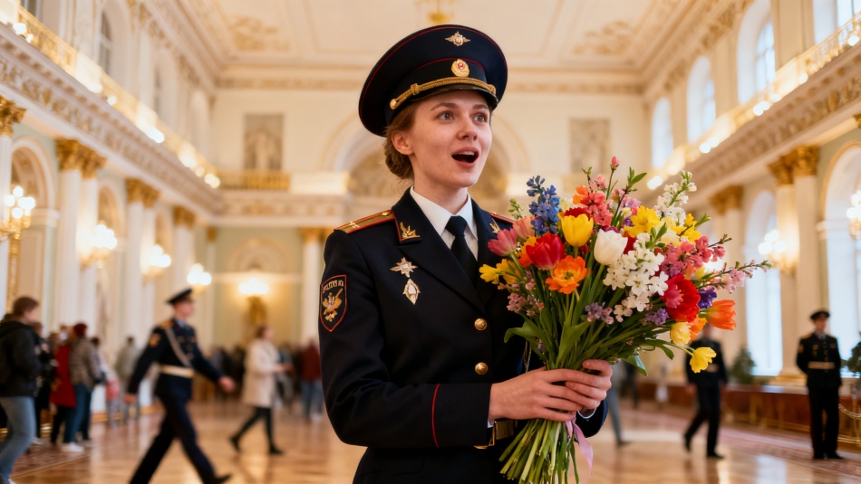 Сотрудниц Росгвардии, охраняющих Эрмитаж, поздравили с Международным женским днем