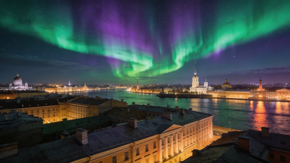 Северное сияние озарило небо над Петербургом и Ленобластью