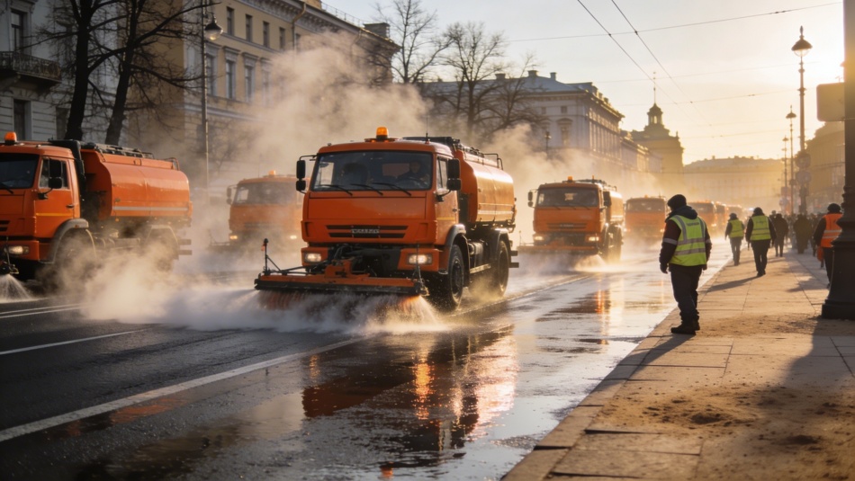 В Петербурге за неделю улицы вымыли 72 тысячами кубометров воды