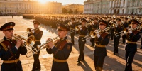 Сводный военный оркестр начал репетиции к параду Победы на Дворцовой
