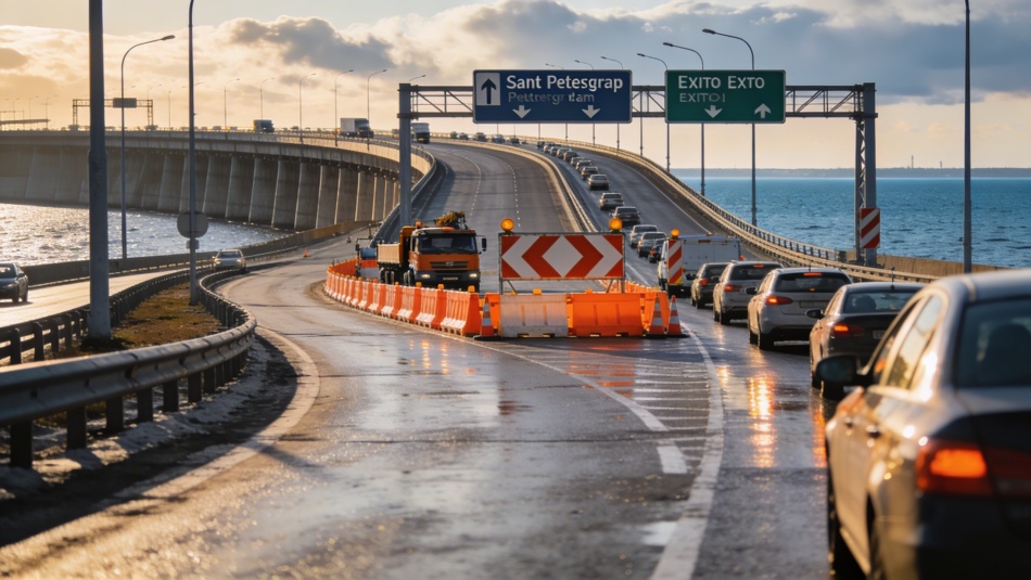 Съезд с КАД на дамбе в сторону Соснового Бора перекрыли для ремонта