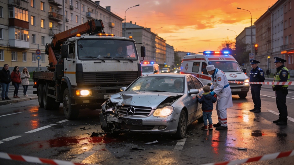 Трое детей пострадали в аварии с эвакуатором на проспекте Просвещения