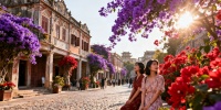 Весенние краски в старинном квартале Сямэня: бугенвиллея преображает город