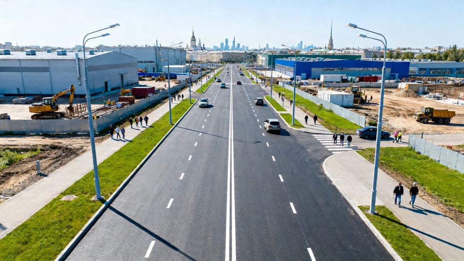 В Ржевке открыли новый участок улицы Коммуны для транспорта