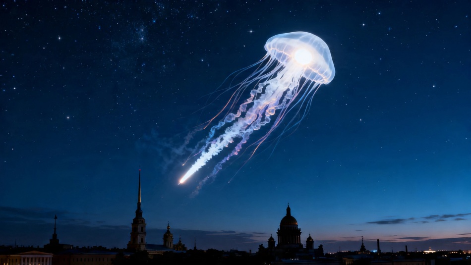 Ночное небо Петербурга озарила редкая «космическая медуза» после запуска ракеты