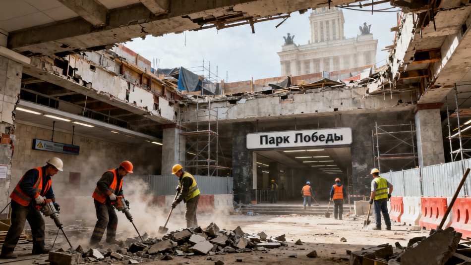 В Петербурге начался демонтаж вестибюля станции метро «Парк Победы»