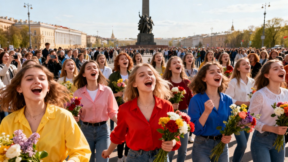 Более ста Кать исполнили «Катюшу» на площади Победы Петербурга