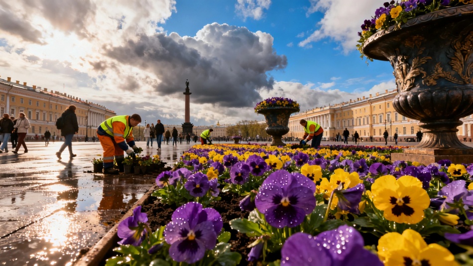 В Петербурге завершили высадку 200 тысяч виол к майским праздникам