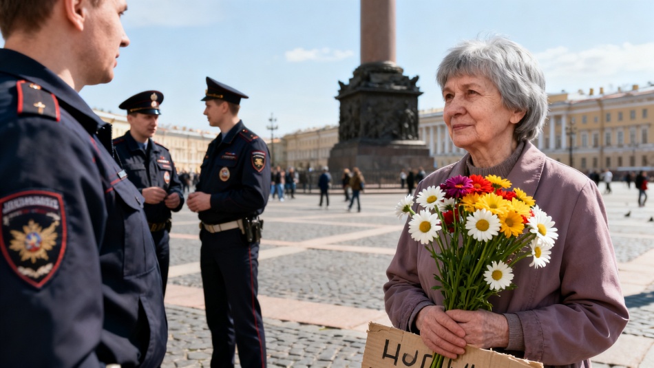 Петербурженку 85 лет задержали у Соловецкого камня с плакатом и цветами