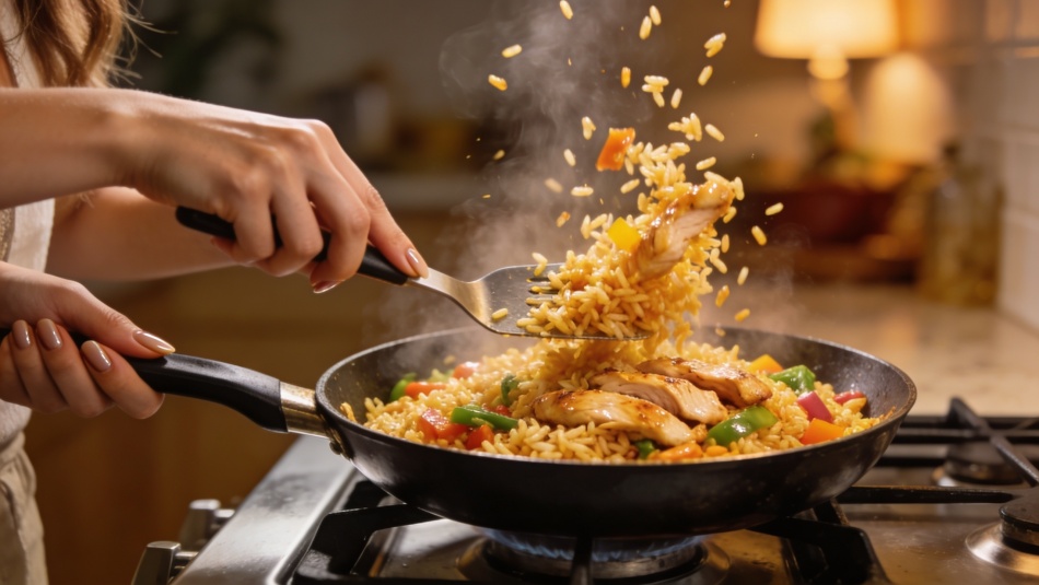 Жареный рис с курицей без вока: секрет ресторанного вкуса на обычной сковороде