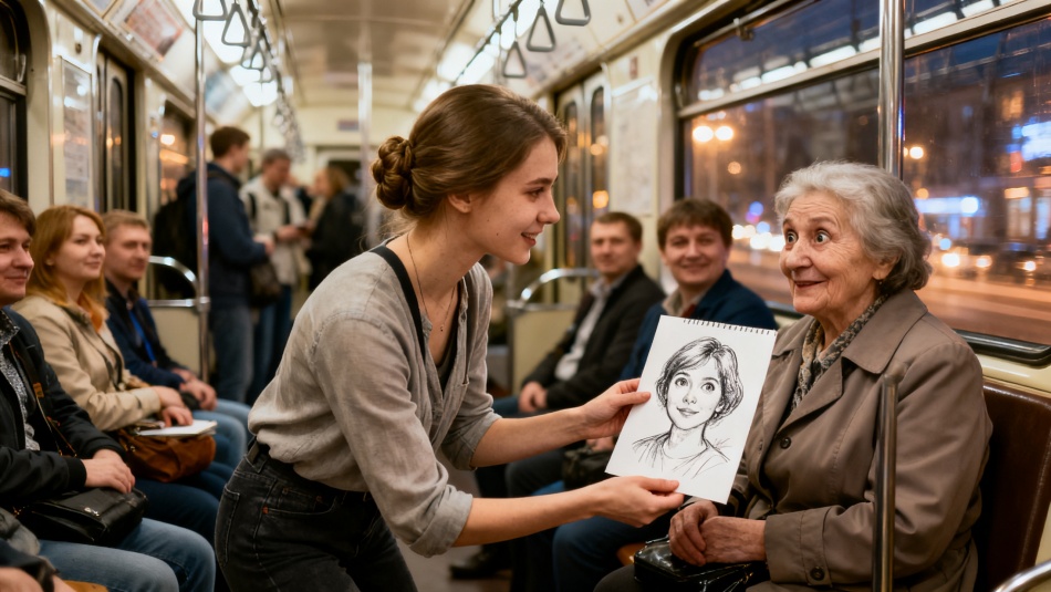 Художница из Новосибирска создает портреты пассажиров прямо в метро