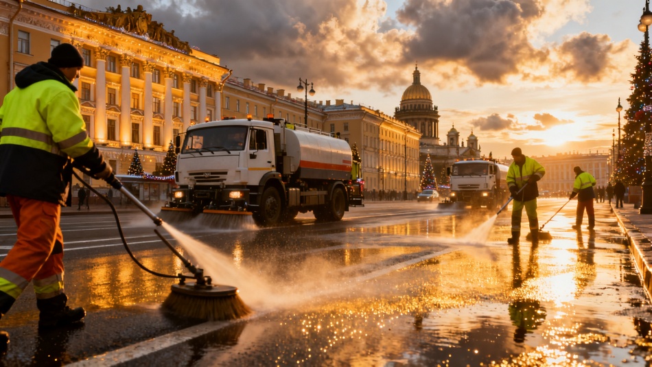 В Петербурге потратили 65 тысяч кубометров воды на мойку улиц