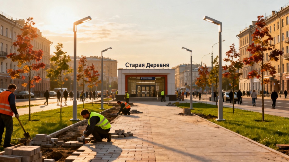 Пешеходная зона у метро «Старая Деревня» преобразится к осени 2026 года