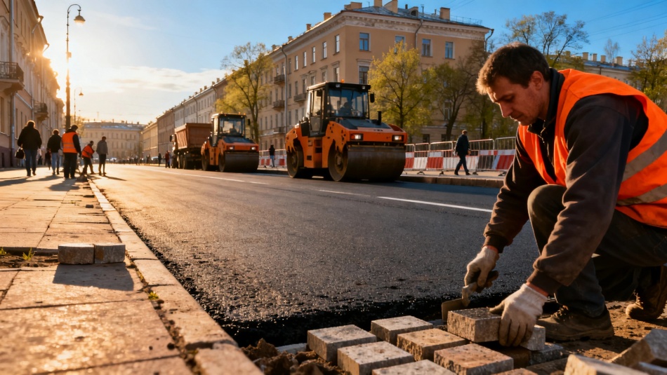 Дорожный ремонт на Рюхиной улице завершен, тротуары обновят к концу мая