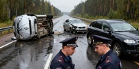 Renault перевернулся после столкновения с BMW на трассе Скандинавия