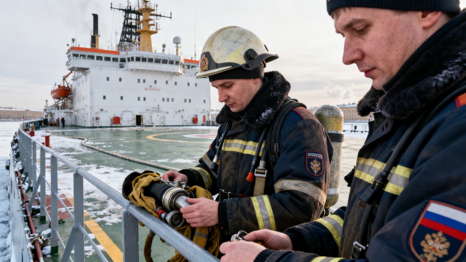 Спасатели Петербурга провели учения на ледоколе «Виктор Черномырдин»
