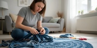 Джинсы на новый лад: как из старой одежды сделать стильный коврик для дома