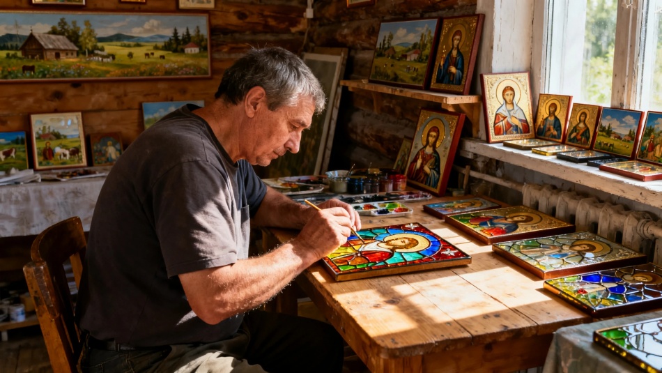 Румынский художник создает уникальные иконы на стекле в Сибири