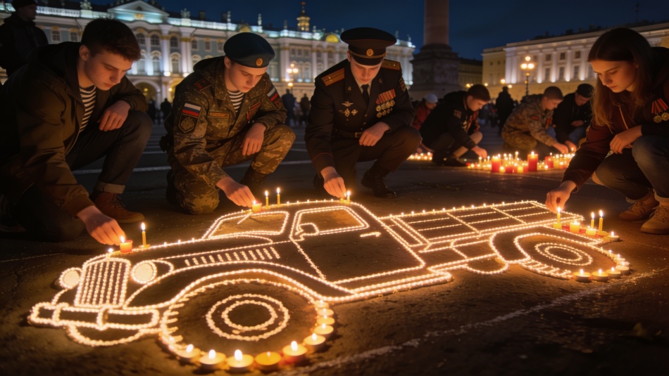 На Дворцовой площади Петербурга почтили память жертв войны свечами