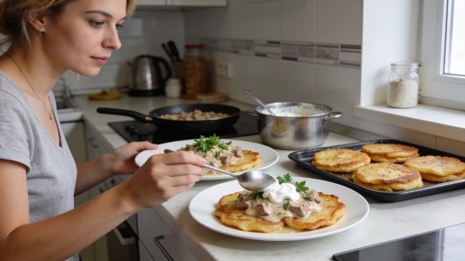 Польские пляцки с мясной подливой: альтернатива драникам для сытного ужина