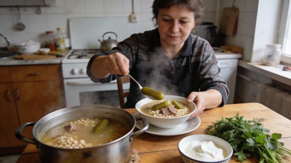 Рассольник «По-ленинградски»: домашний суп с солеными огурцами и перловкой