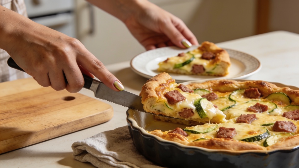 Кабачковый пирог с сыром и колбасой: быстрый рецепт для сытного завтрака